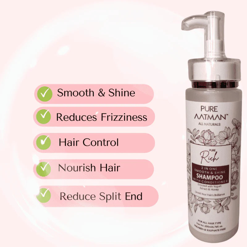 PURE AATMAN 2 in 1 Yogurt & Honey Shampoo & Conditioner Promotes Healthy, Shiny and Glossy Hair | Makes Hair Soft & Smooth | Paraben & Sulphate FREE | 200ml
