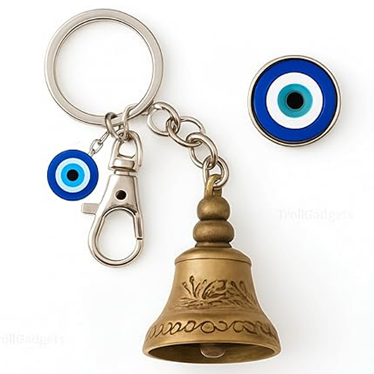 Guardian Bell Keychain with Evil Eye & Silver Hook