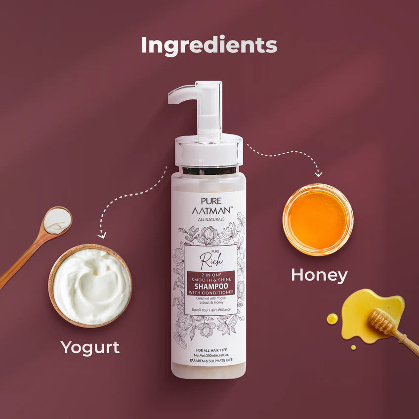 PURE AATMAN 2 in 1 Yogurt & Honey Shampoo & Conditioner Promotes Healthy, Shiny and Glossy Hair | Makes Hair Soft & Smooth | Paraben & Sulphate FREE | 200ml