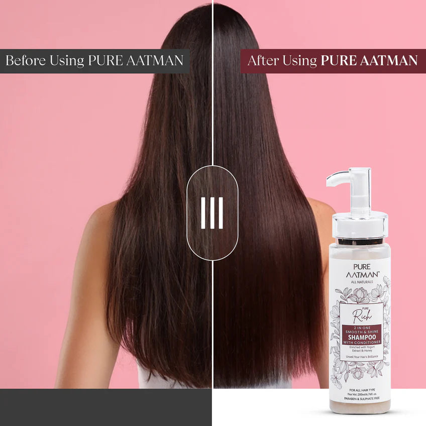 PURE AATMAN 2 in 1 Yogurt & Honey Shampoo & Conditioner Promotes Healthy, Shiny and Glossy Hair | Makes Hair Soft & Smooth | Paraben & Sulphate FREE | 200ml