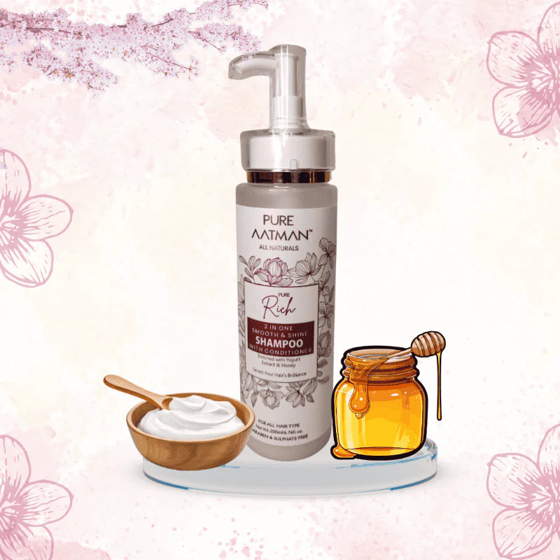 PURE AATMAN 2 in 1 Yogurt & Honey Shampoo & Conditioner Promotes Healthy, Shiny and Glossy Hair | Makes Hair Soft & Smooth | Paraben & Sulphate FREE | 200ml